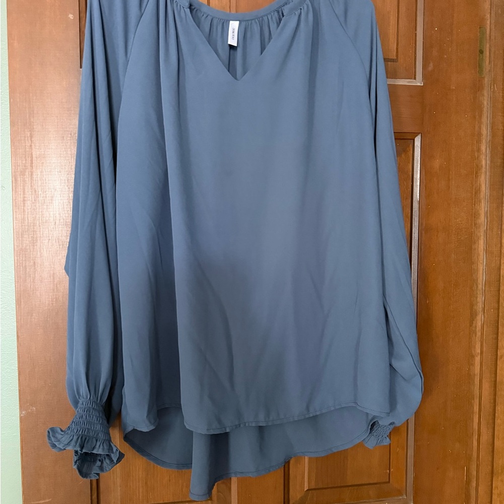 Blue Ruffled Long Sleeve Blouse size XL-Worn once.